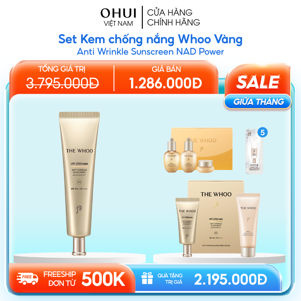 Bộ Kem chống nắng Whoo Vàng Anti Wrinkle Sunscreen Set Y25