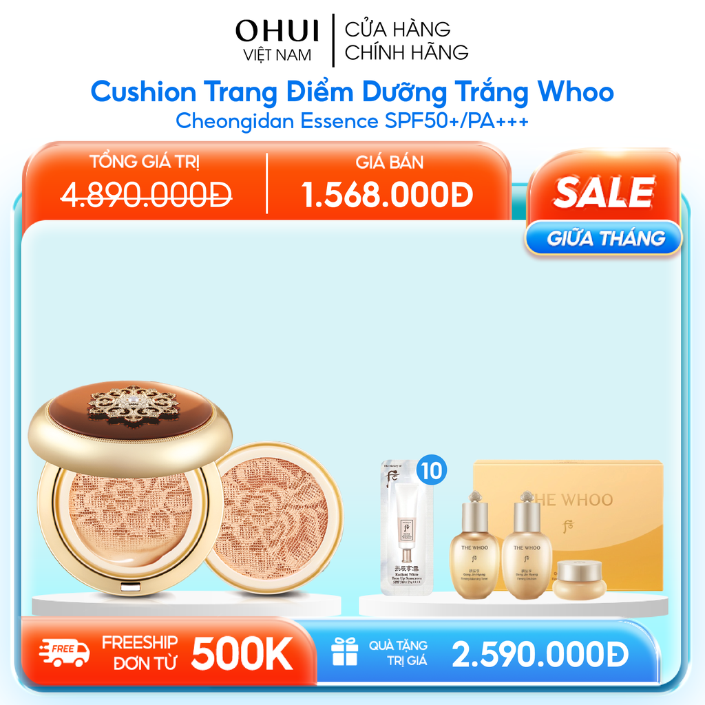 Cushion Trang Điểm Dưỡng Trắng Whoo Cheongidan Essence SPF50+/PA+++