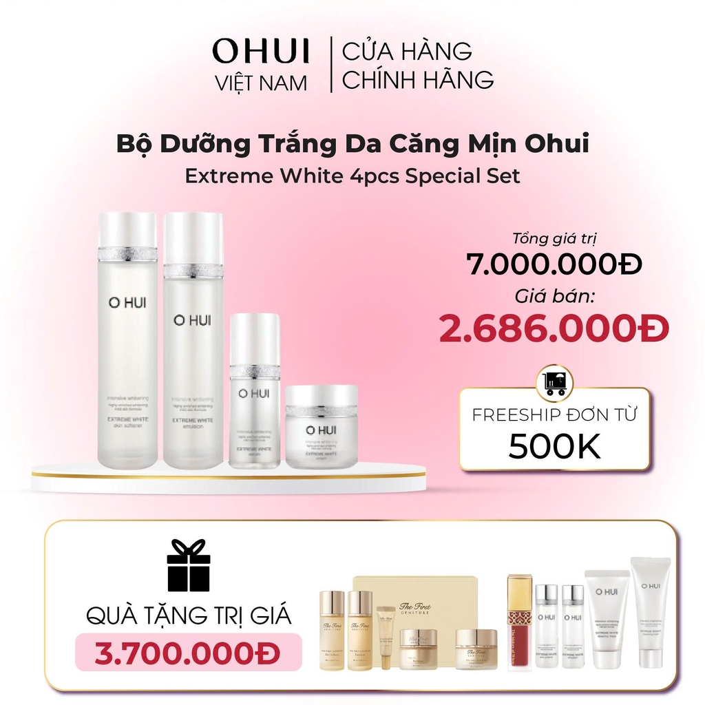 Bộ Dưỡng Trắng Da Căng Mịn Ohui Extreme White 4pcs Special Set
