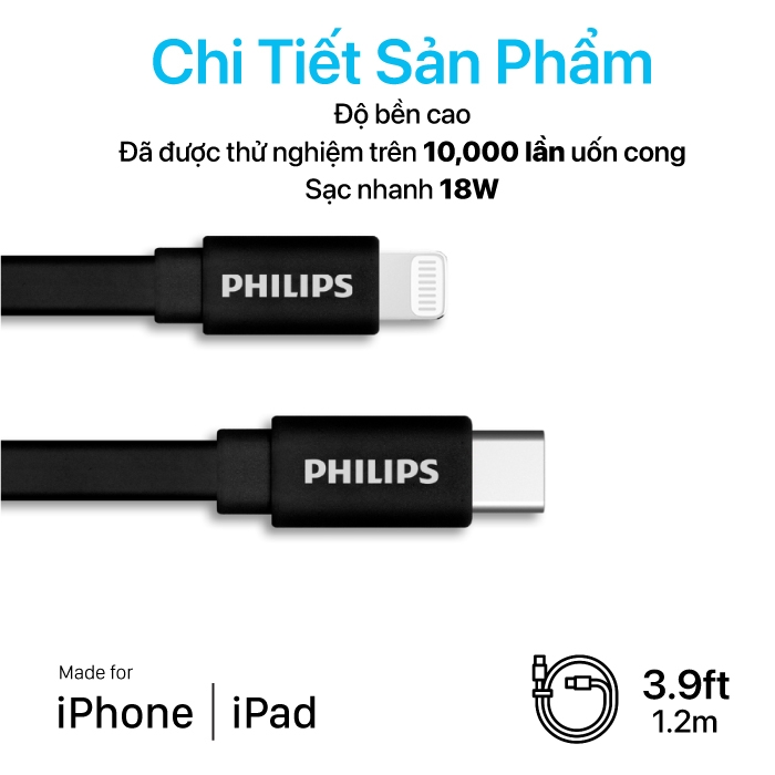 Philips - USB-C To Lightning MFI 1.2M - DLC9543