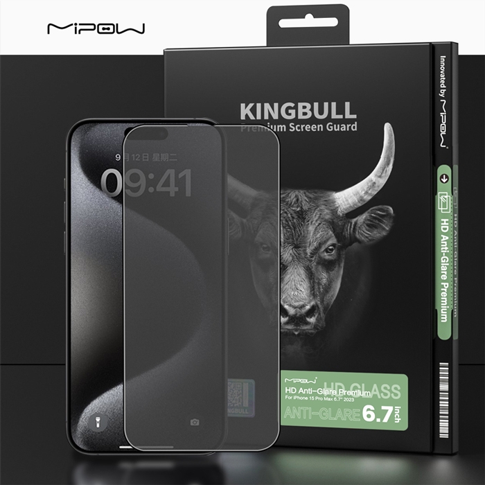 Dán Cường Lực Chống Vân Tay IPhone 15 Pro Max Mipow Kingbull Anti-Glare Premium HD