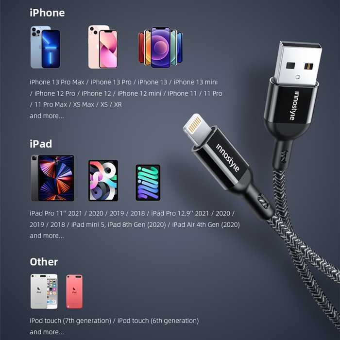 Innostyle PowerFlex USB-A to Lightning Cable 1.5M - IAL150