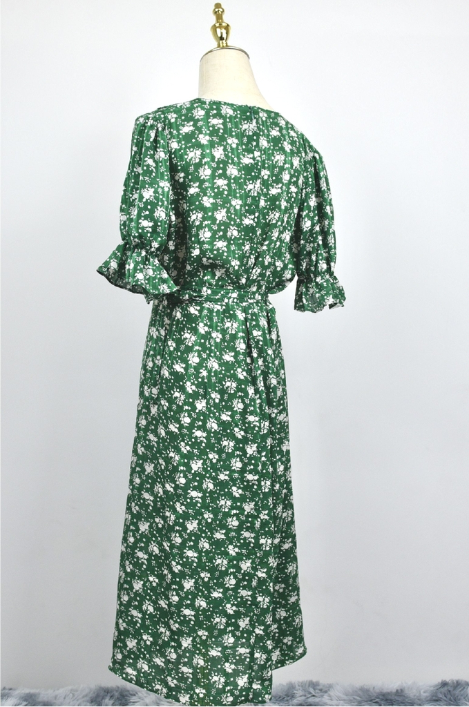 ELISE - Váy xanh dáng dài hoạ tiết hoa