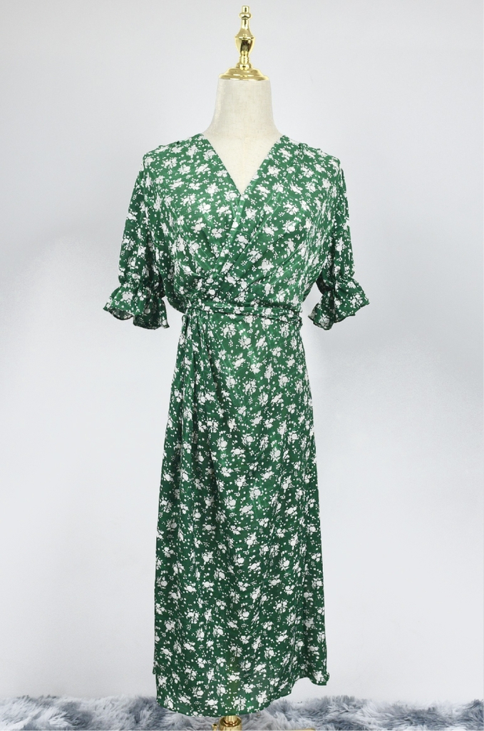 ELISE - Váy xanh dáng dài hoạ tiết hoa