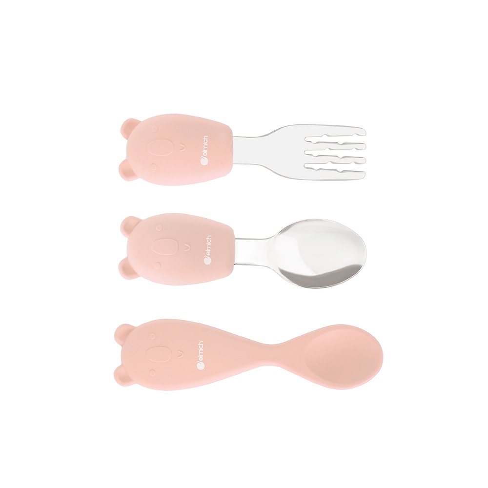Bộ ăn dặm 7 món bằng silicone cao cấp, màu hồng Elmich 0011