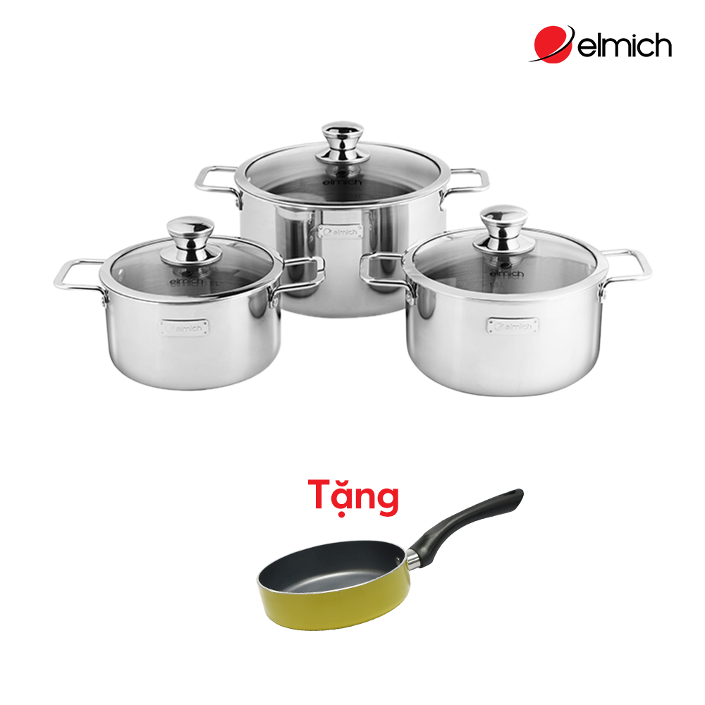 Bộ nồi Inox 3 lớp đáy liền Elmich Trimax classic 2106OL size 18,20,24cm