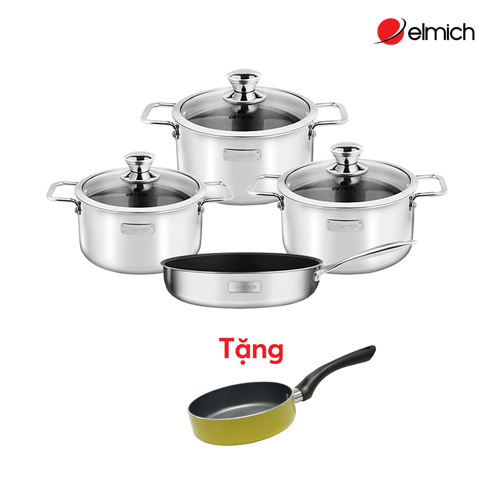 Bộ nồi chảo Inox 304 cao cấp 3 đáy liền nguyên khối Elmich Trimax Classic EL-2110OL