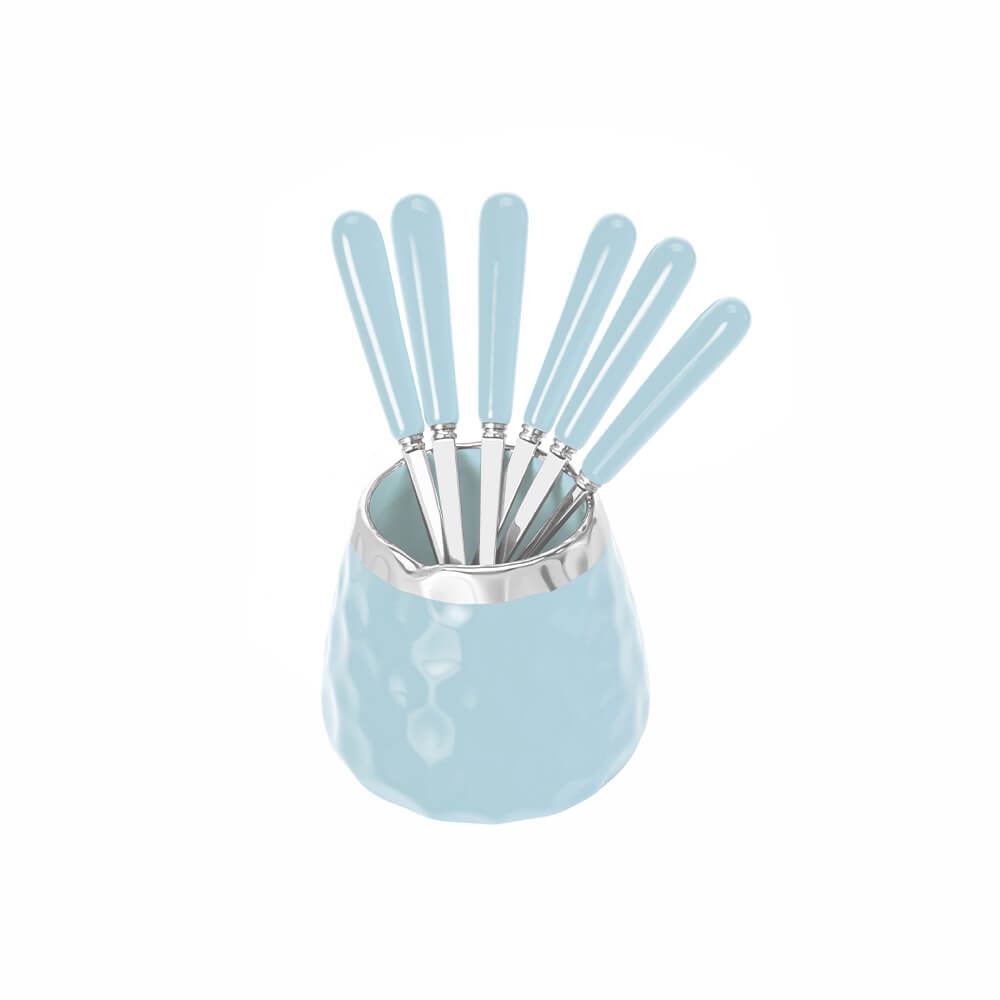 Bộ lọ sứ kèm 6 dĩa inox304 màu xanh Elmich EL0209PG