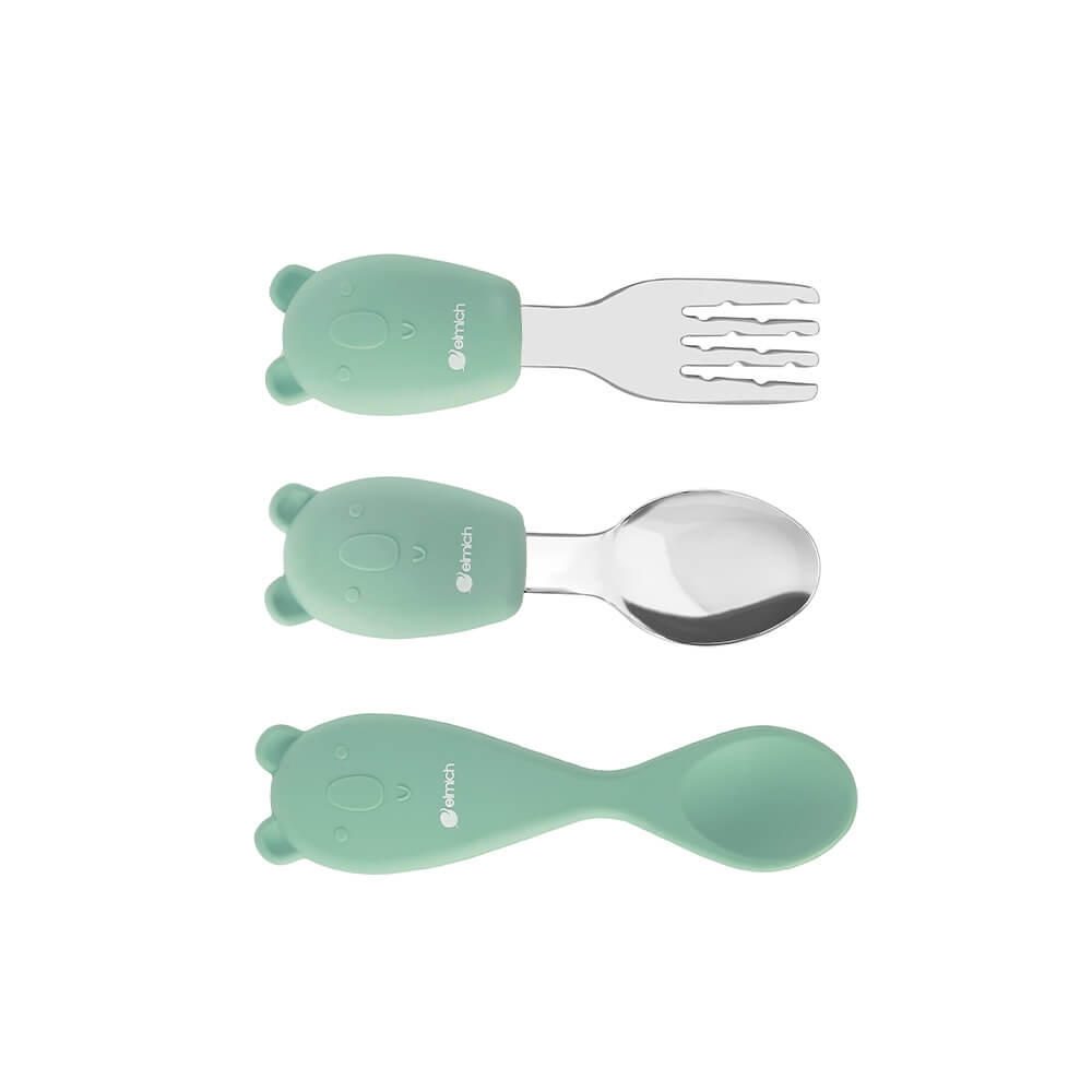 Bộ ăn dặm 7 món bằng silicone cao cấp, màu hồng Elmich 0011