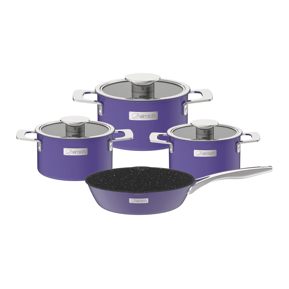 Bộ nồi Inox liền khối Elmich Hera size 16,20,22 chảo 26cm