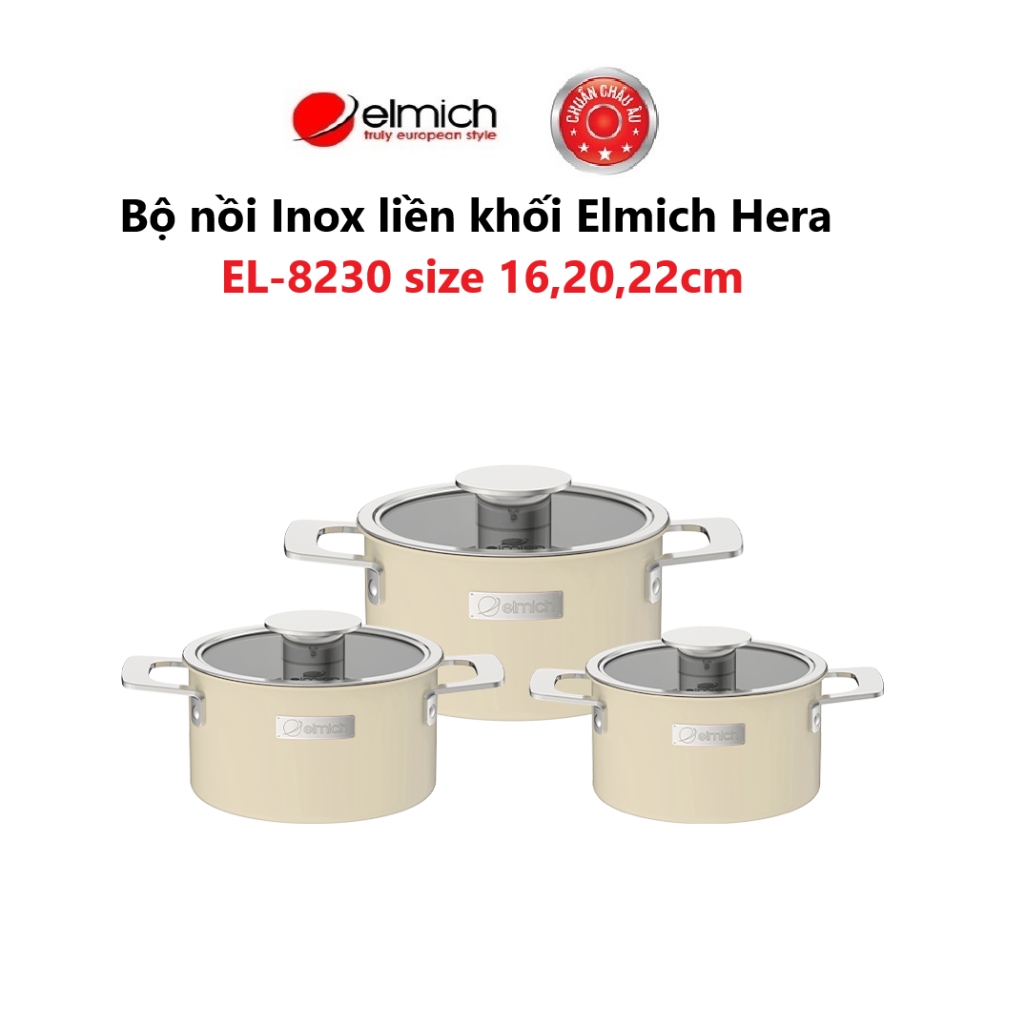 Bộ nồi Inox liền khối Elmich Hera size 16,20,22cm