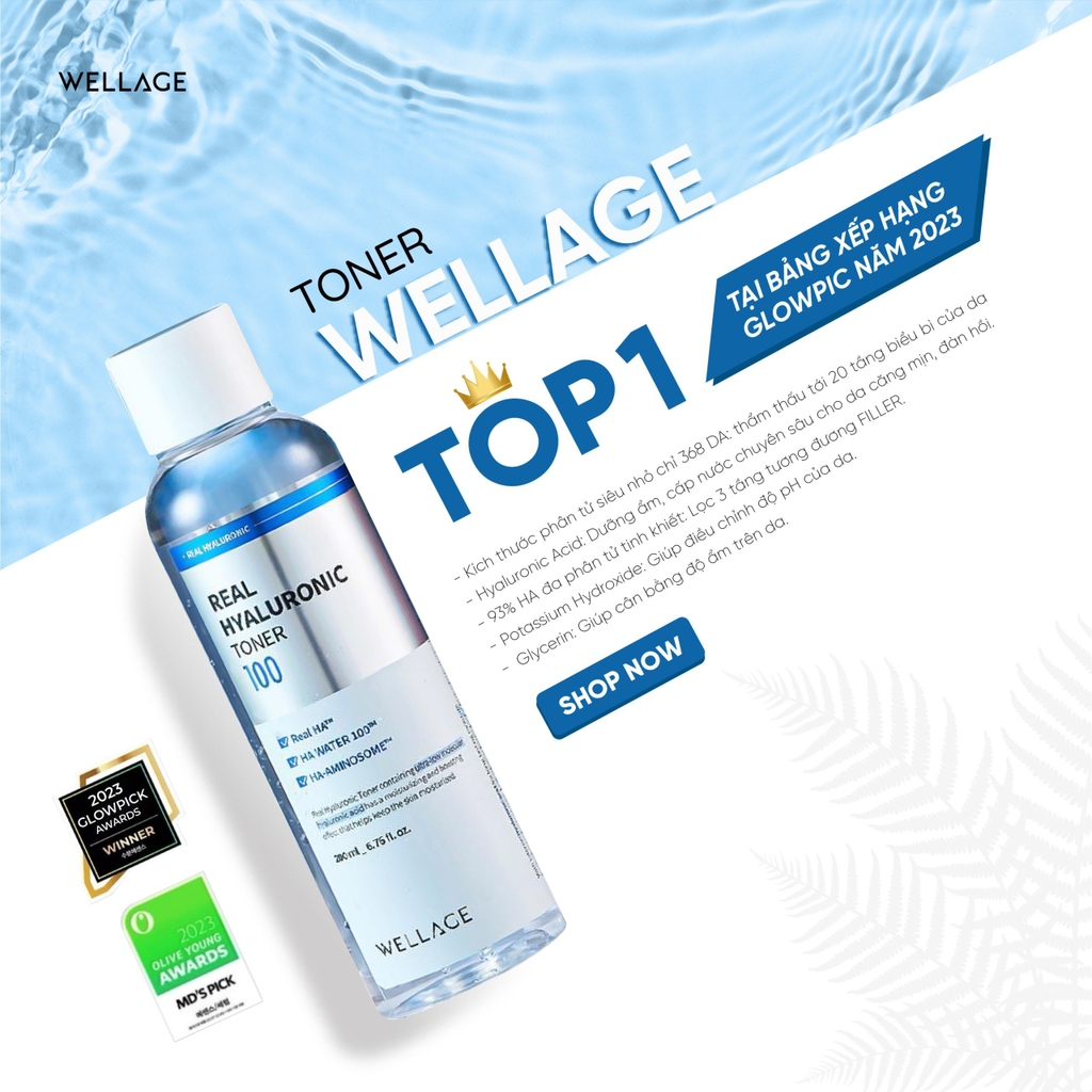 Nước Hoa Hồng Cấp Ẩm Chuyên Sâu Wellage Real Hyaluronic 200ml