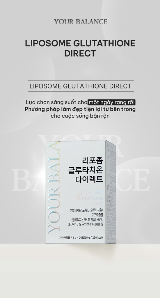 Full Hộp 20 gói bột uống LIPOSOME Glutathione Direct Yourbalance