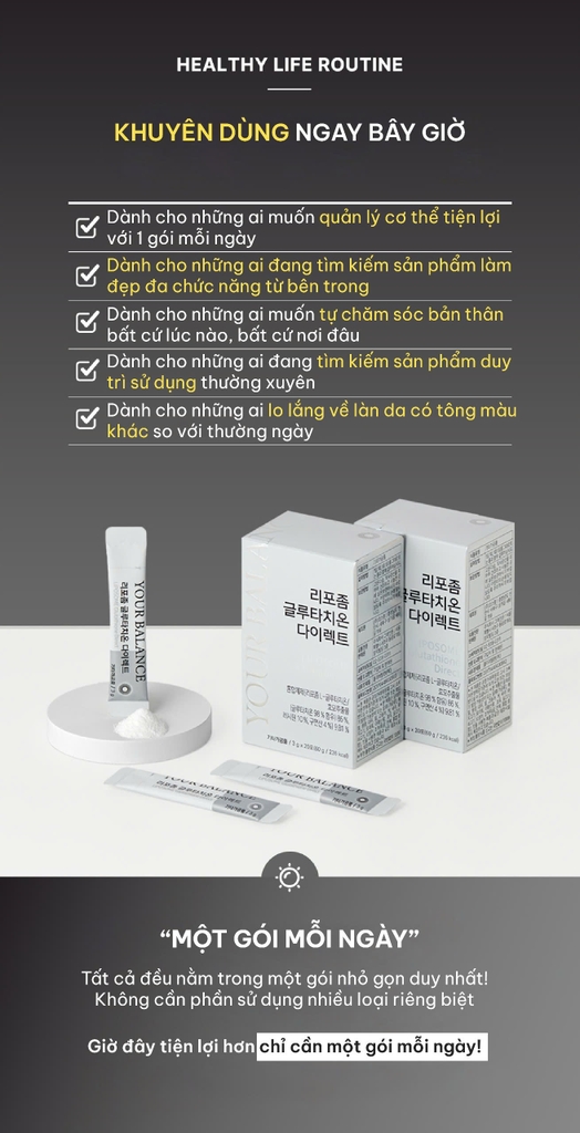 Full Hộp 20 gói bột uống LIPOSOME Glutathione Direct Yourbalance