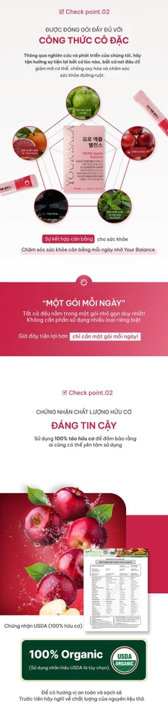 Hộp Bột Uống Moro Orange Dấm Táo Your Balance 20 gói Bản Nâng Cấp