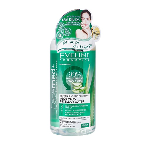 Nước tẩy trang Eveline Facemed+ dịu mát da chiết xuất lô hội 400ML