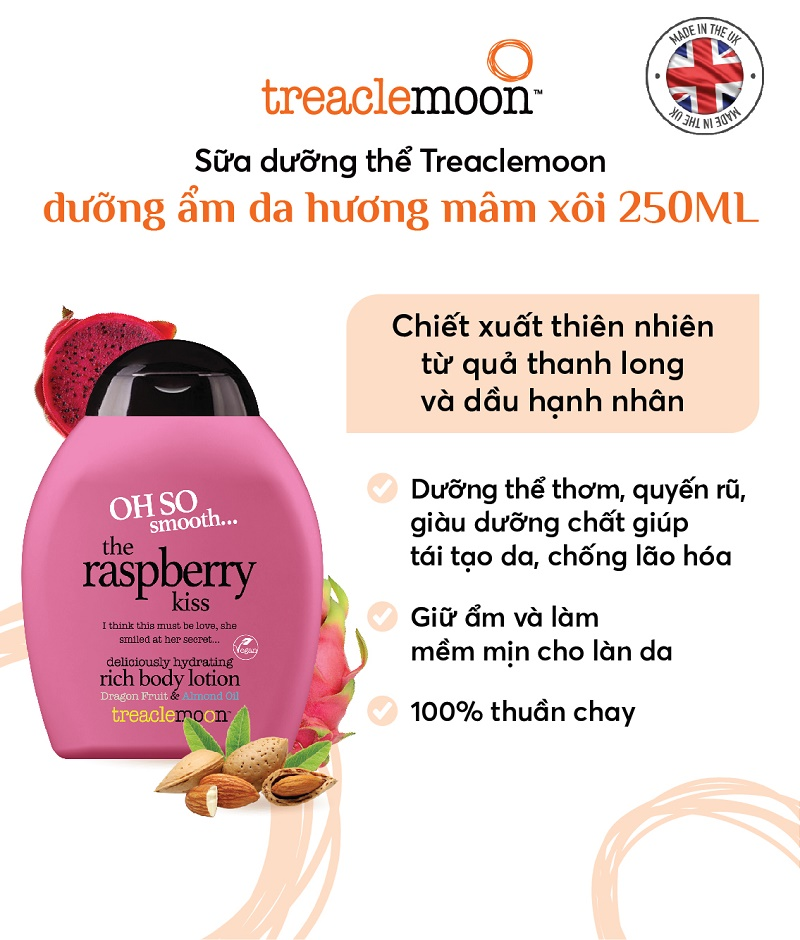 Sữa dưỡng thể Treaclemoon dưỡng ẩm da hương Mâm xôi 250ml