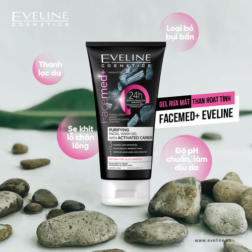 Gel rửa mặt Eveline Facemed+ làm sạch sâu than hoạt tính 150ML