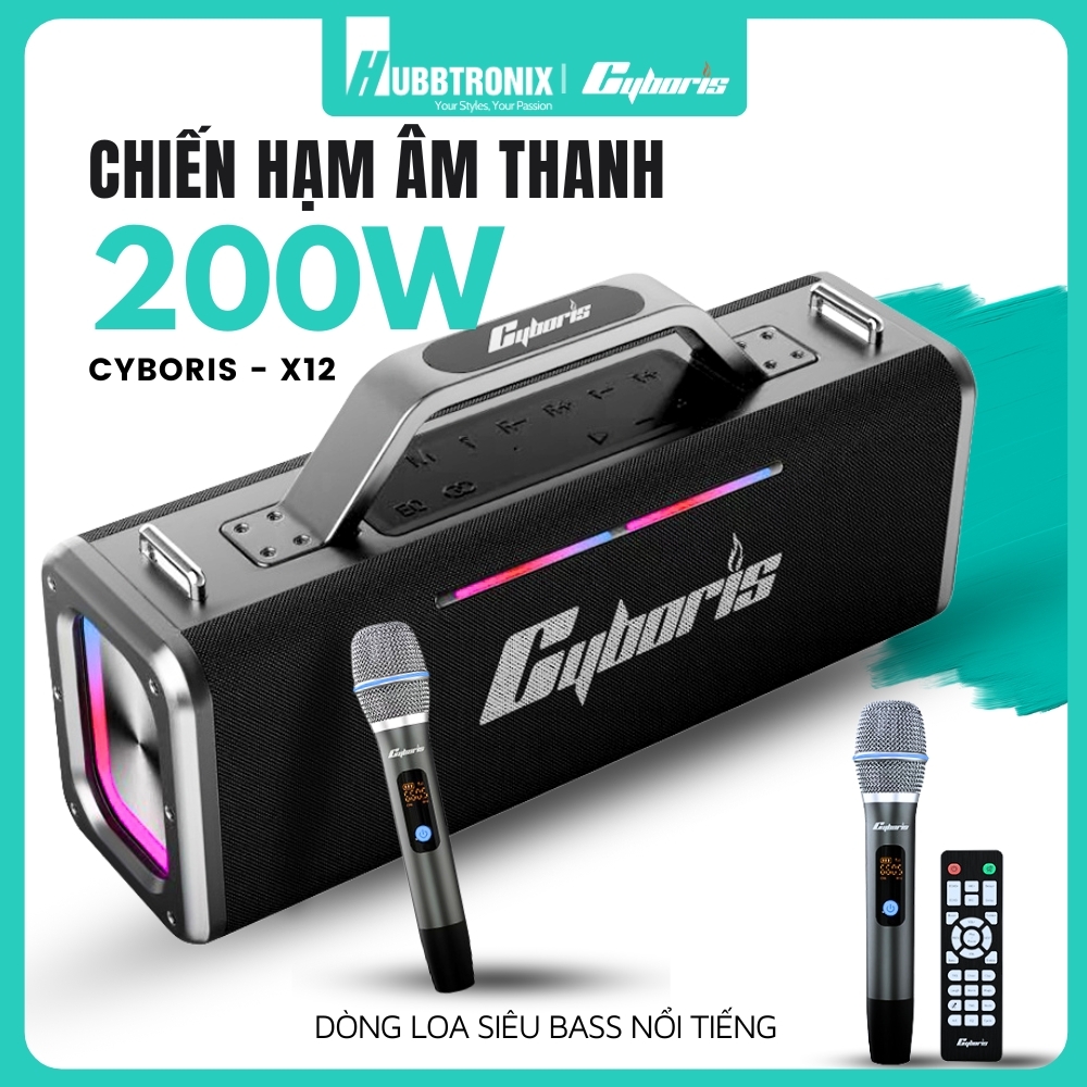 Loa Bluetooth Cyboris X12 200W – Hát karaoke và âm thanh mạnh mẽ