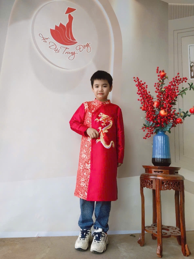 Áo dài bé trai Tapta thêu rồng/ Áo dài Trung Đồng