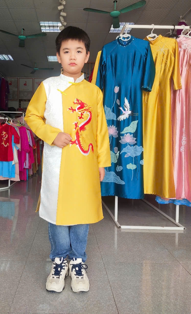 Áo dài bé trai Tapta thêu rồng/ Áo dài Trung Đồng