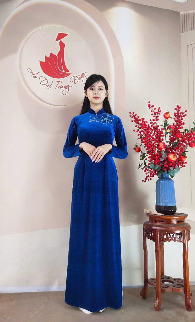 Áo dài Nhung kết hoa 1 bông/ Áo dài Trung Đồng