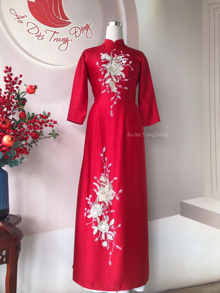 Áo dài chất vải queen cao cấp đính kết hoa thủ công/ Áo dài Trung Đồng