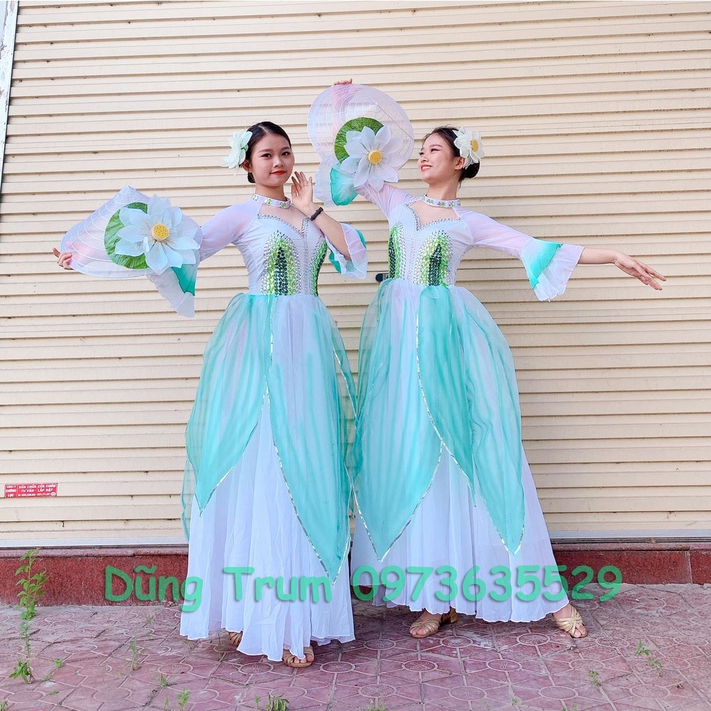 Váy múa trắng phối xanh dương - Hoài Giang shop