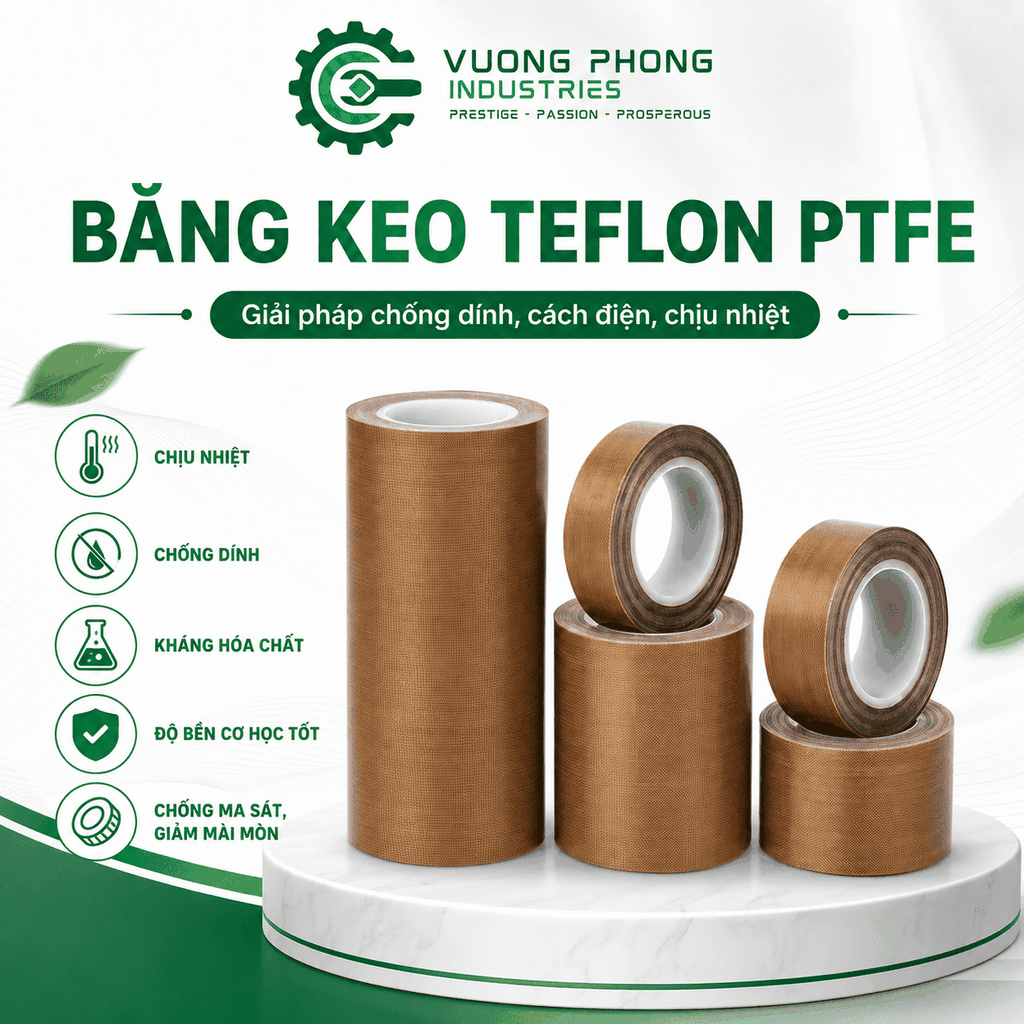 BĂNG KEO VẢI SỢI THỦY TINH PHỦ PTFE CHỊU NHIỆT – BĂNG KEO TEFLON CHỐNG DÍNH