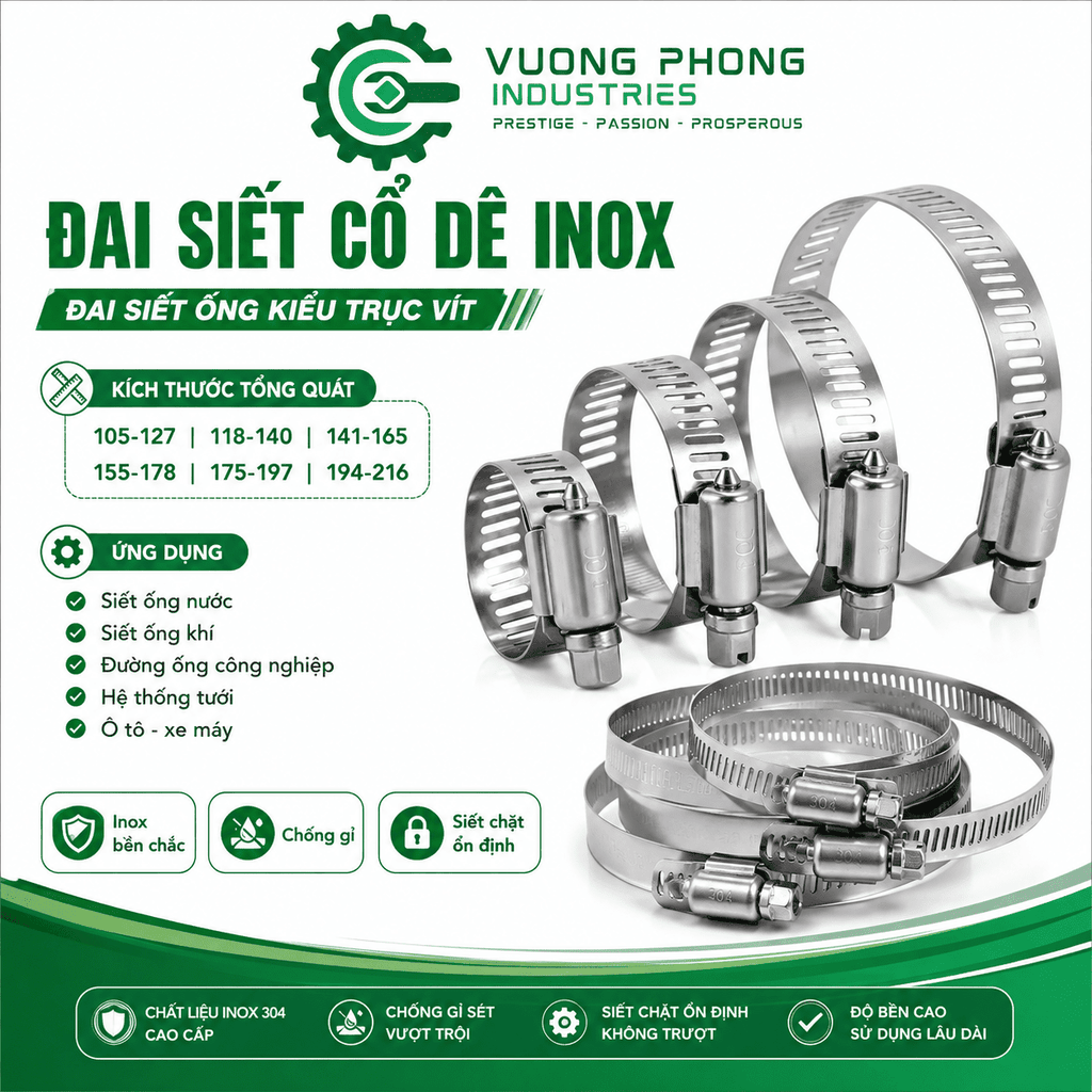 [COMBO] ĐAI SIẾT CỔ DÊ INOX 105-216 – ĐAI SIẾT ỐNG KIỂU TRỤC VÍT
