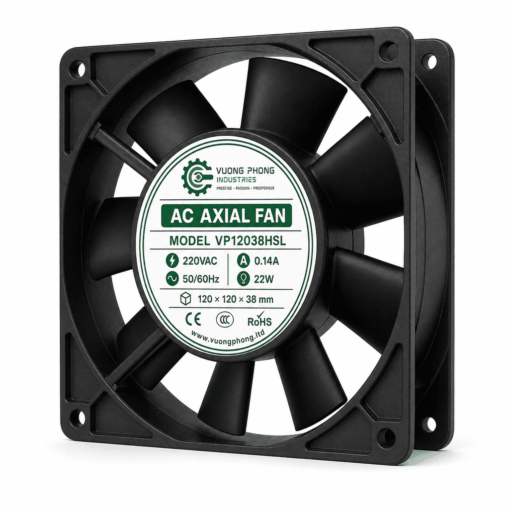 QUẠT TẢN NHIỆT HƯỚNG TRỤC AC 120×120×38MM - VP12038HSL – 220VAC 22W