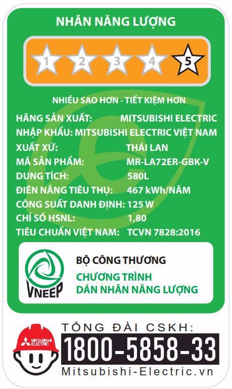 Tủ lạnh Mitsubishi Electric Inverter 580 lít MR-LA72ER-GBK-V Đen