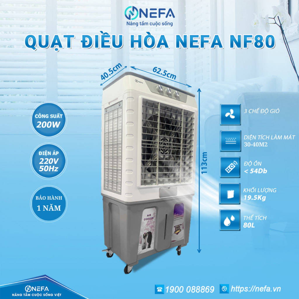Quạt điều hòa công nghiệp Nefa NF80 – Cơ (80 lít - 200w - 40m2)