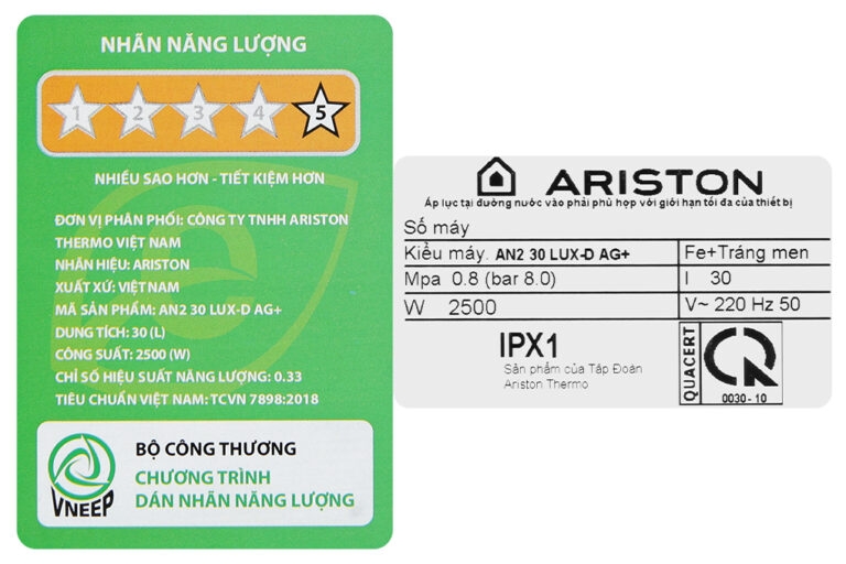 Bình nóng lạnh 30 lít Ariston AN2 30 LUX-D AG+
