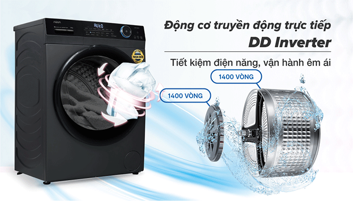 Máy giặt Aqua inverter 10 kg AQD-D1003G.BK