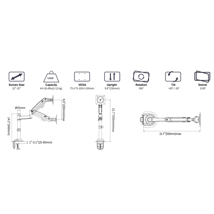 Giá treo màn hình North Bayou H100 (1 màn hình/ 22inch - 35inch/ Đen/ Gắn bàn)