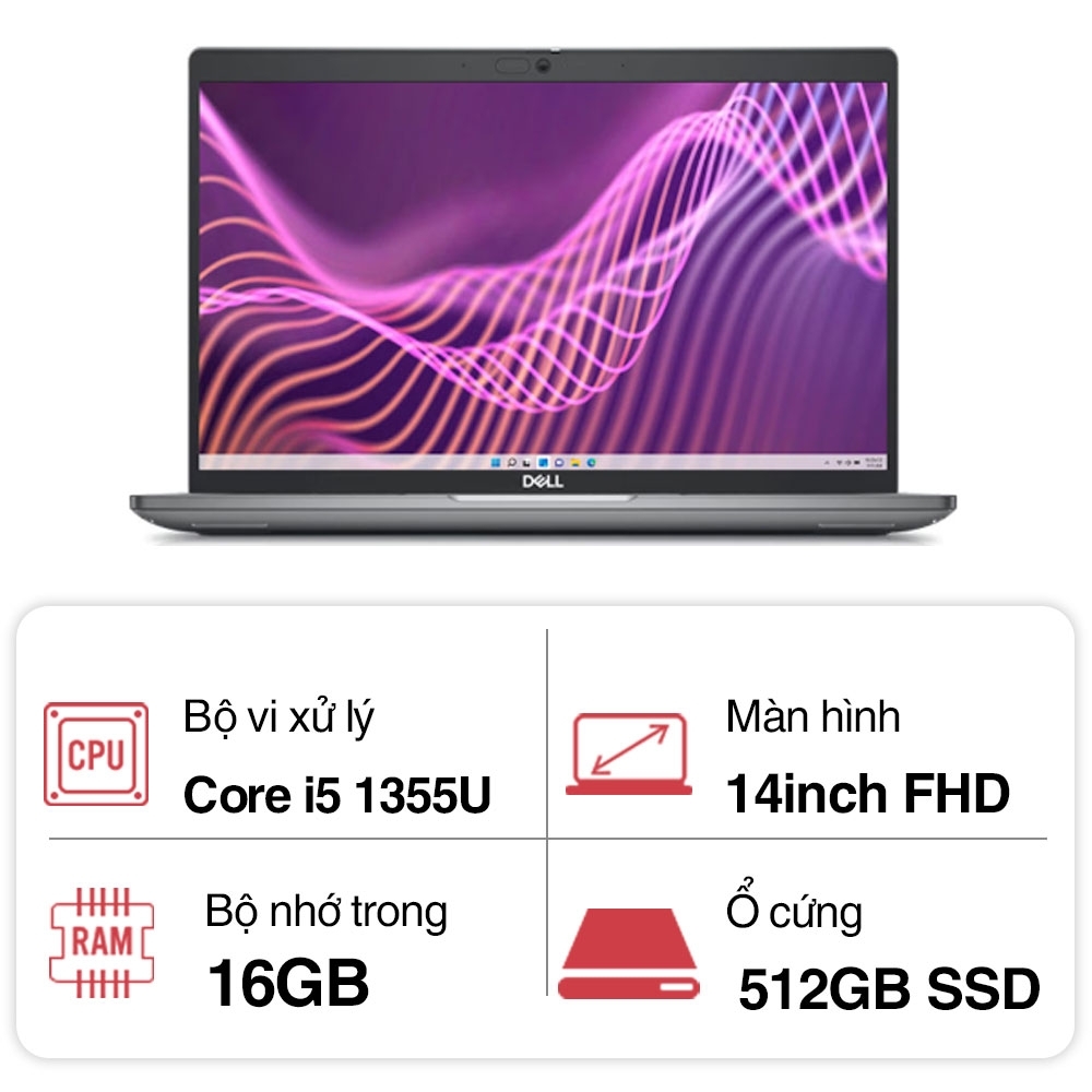 Laptop Dell Latitude L54401355U16512G (Core i7 1355U/ 16GB/ 512GB SSD/ Intel Iris Xe Graphics/ 14.0inch Full HD/ NoOS/ Grey/ Aluminium/ 1 Year)