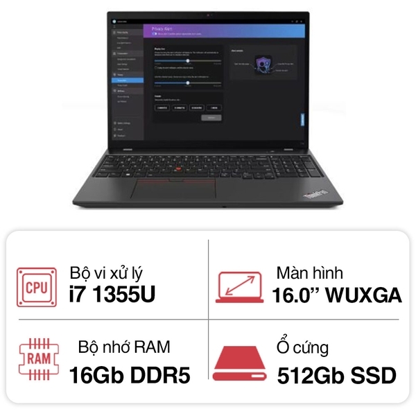 Laptop Lenovo ThinkPad T16 G2 21HH003TVN (i7 1355U/ 16GB/ 512GB SSD/16 inch WUXGA/Win 11 Pro/ Black/ Carbon/3Y)