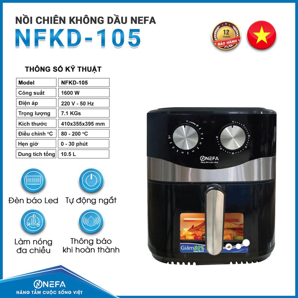 Nồi Chiên Không Dầu Nefa – NFKD105 (10.5 lít)