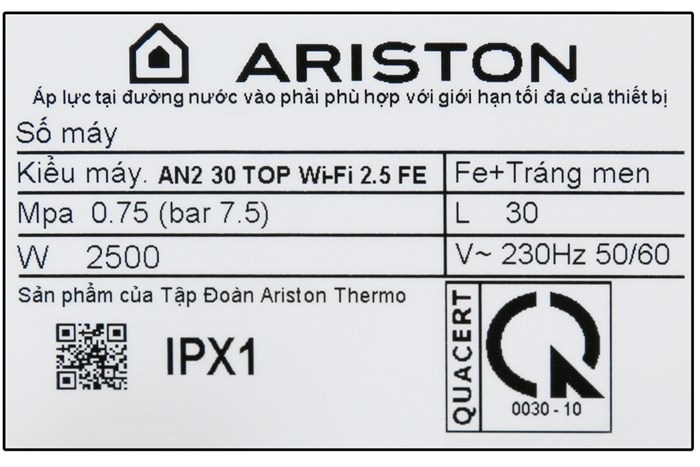 Bình nóng lạnh Ariston 30 lít AN2 30 TOP WIFI 2.5 FE