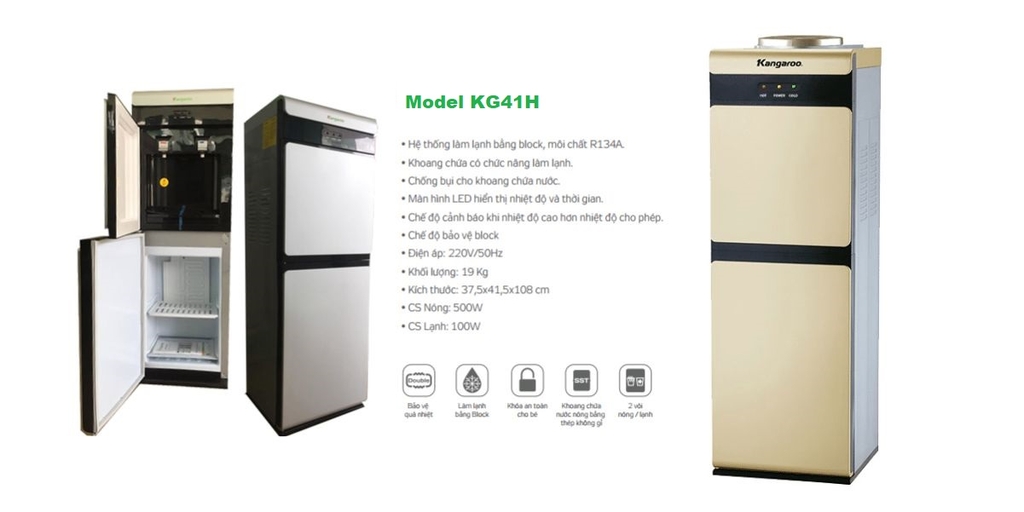 Cây nước nóng lạnh nước uống KG41H-Block, Có tủ làm lạnh