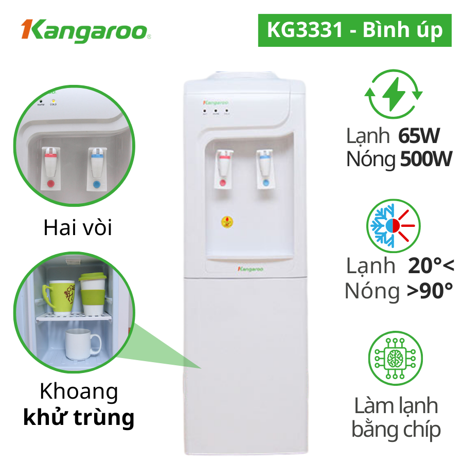 Cây nước nóng lạnh KG3331, Chíp, Có tủ khử trùng