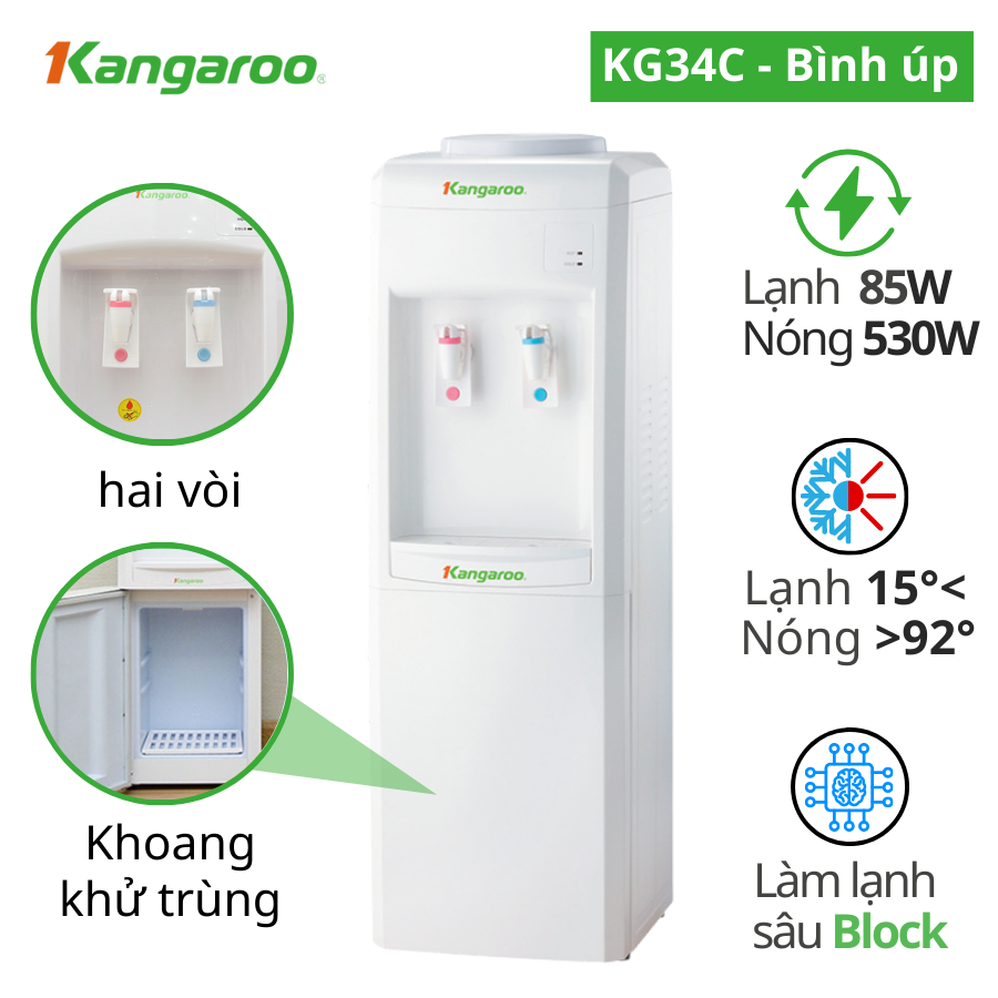 Cây nước nóng lạnh KG34C, Block, Có tủ khử trùng