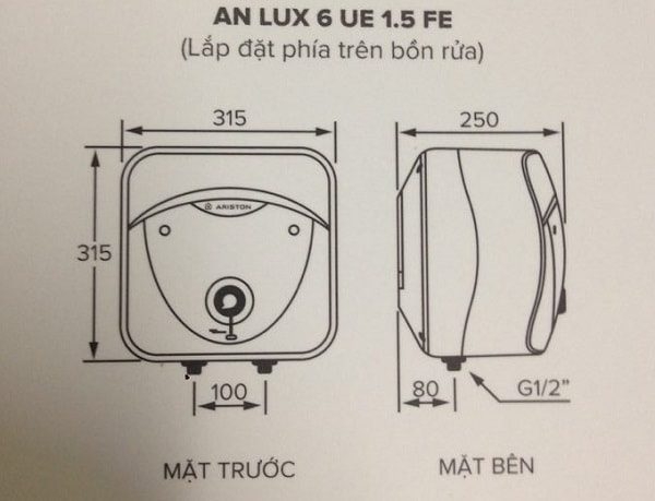 Bình nóng lạnh Ariston ANDRIS LUX 6UE (6 lít - lắp trên bồn rửa)