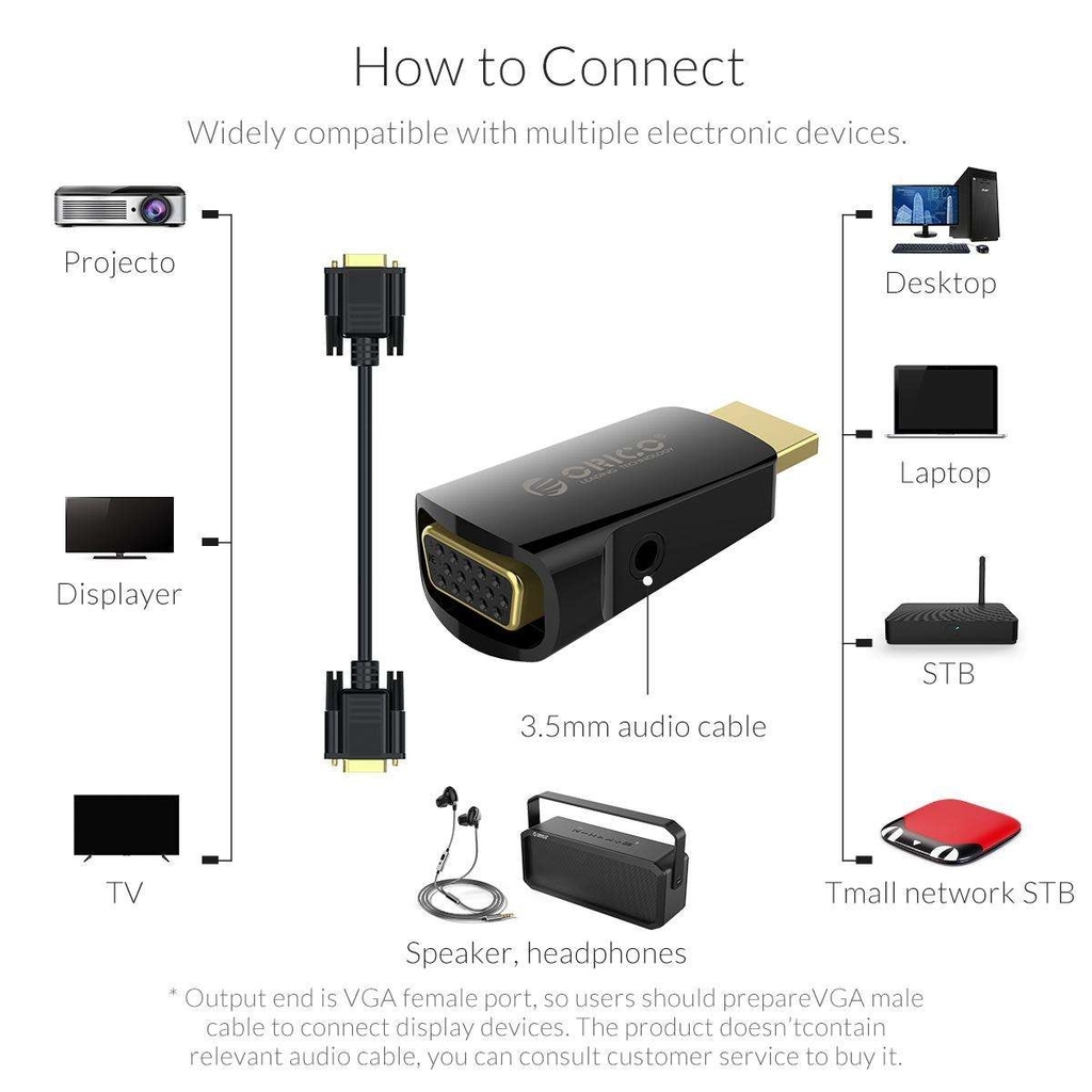 Đầu chuyển đổi  Orico HDMI sang VGA XD-HLFV