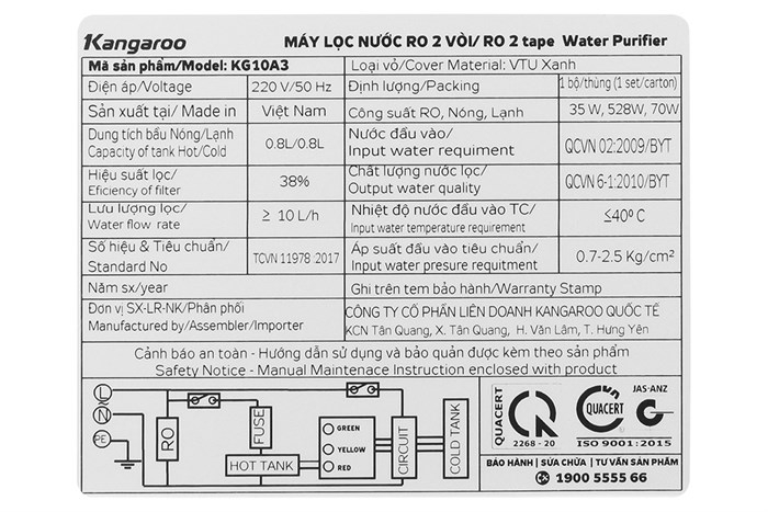 Máy lọc nước RO nóng nguội lạnh Kangaroo KG10A3 10 lõi