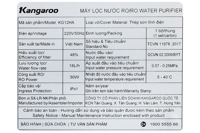 Máy lọc nước Kangaroo Sumire Hydrogen KG12HA