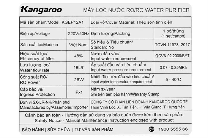 Máy lọc nước RO Hydrogen ion kiềm Kangaroo Sumire KGEP12A1 12 lõi