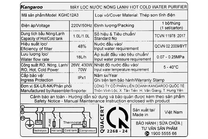 Máy lọc nước Kangaroo Sumire Hydrogen ion kiềm nóng lạnh KGHC12A3