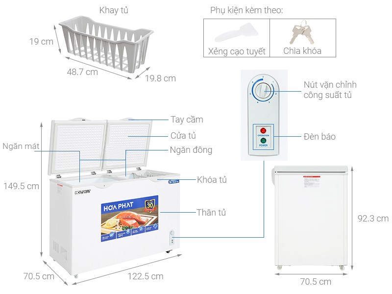 Tủ đông Hòa Phát inverter - 271 lít - 2 ngăn - dàn Đồng - HPF BD8271